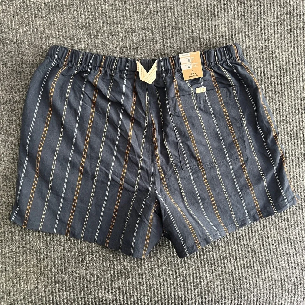 NWT Prana Indio Heritage Short Men's Small Stormy Night Blue Striped 4in Inseam